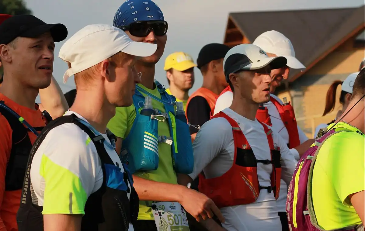Runners crossing a finish line
